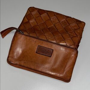 Vilenca Holland Tan Leather Woven Lattice Wallet /Pouch